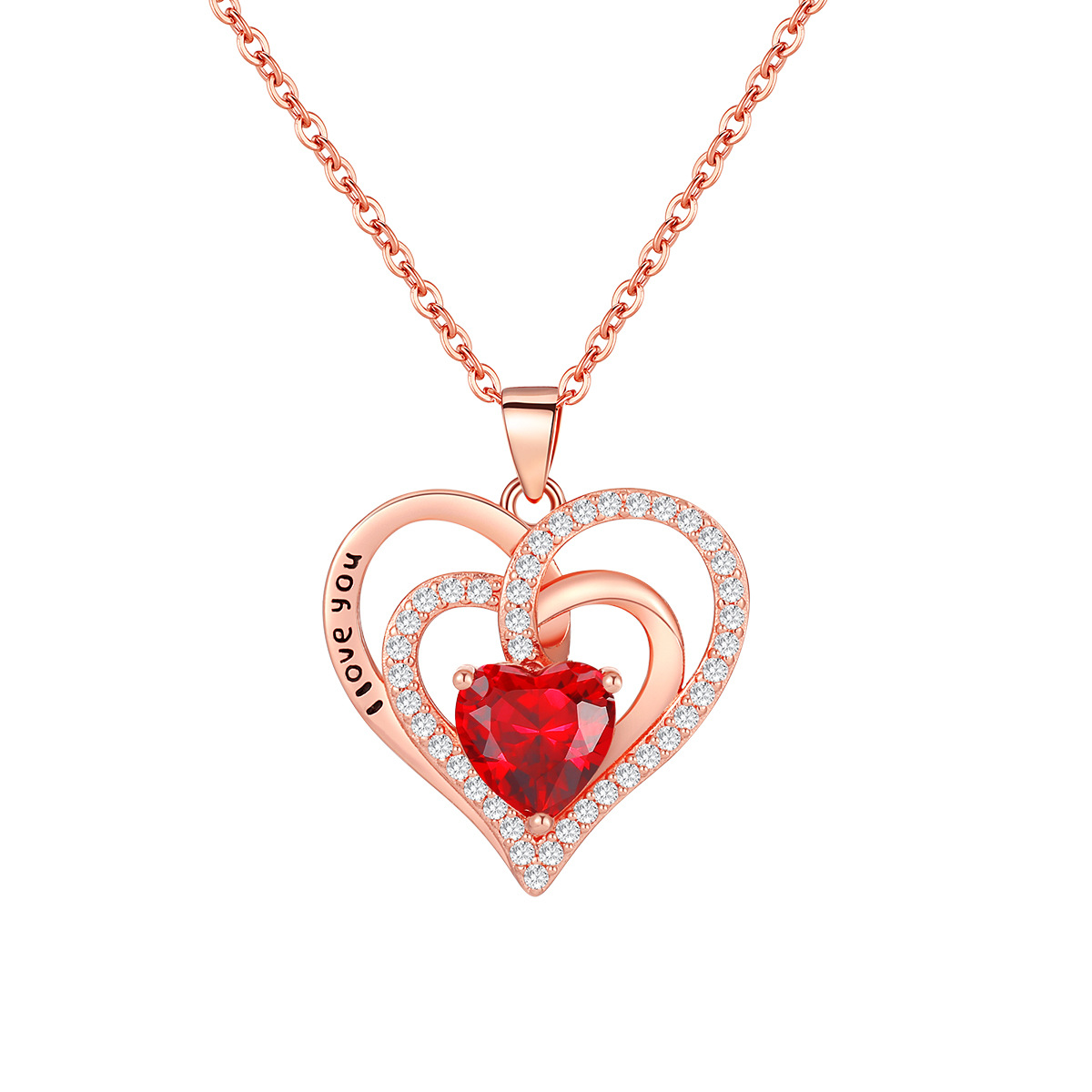 Amazon Bestselling Eternal Heart Necklace - Double Love Heart Design with Blackened Lettering and Zodiac Stones