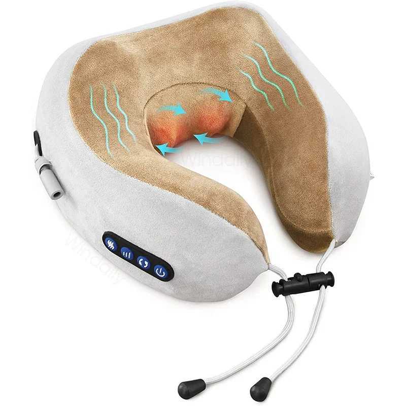 Electric Neck Massager With Heat Vibration 3D Kneading Shiatsu Massage U Shaped Pillow For Shoulder Cervical Pain Relief FatigueW250512