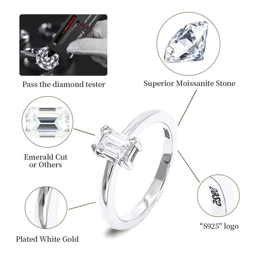 Wholesale 925 Silver GRA Moissanite Diamond Engagement Ring Adjustable Size Round Shape White Gold Material for Ladys Wedding