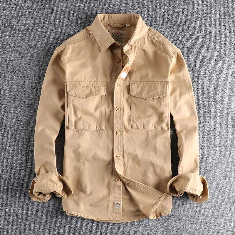 Autumn New 204 Khaki Retro Wash Solid Color Work Shirt Men's Three-Dimensional Pocket Trend Loose Jacket