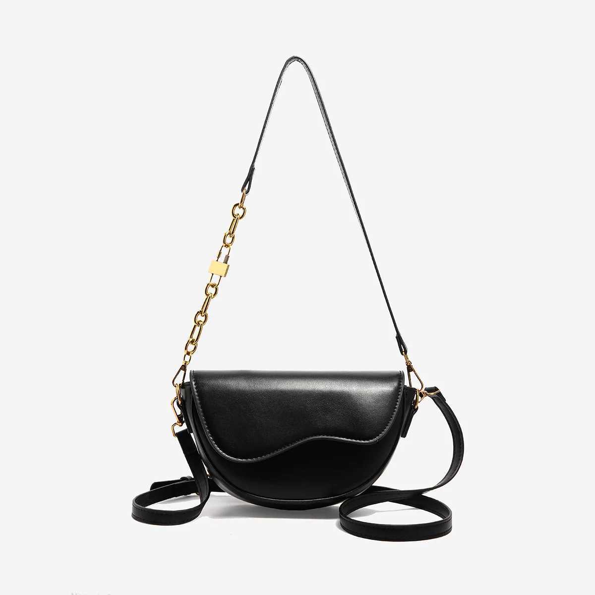 New Vintage Saddle Bag For Women Solid Color Flap Shoulder Bag Female Small Chain Underarm Bag PU Leather Commute Crossbody Bags Z250512