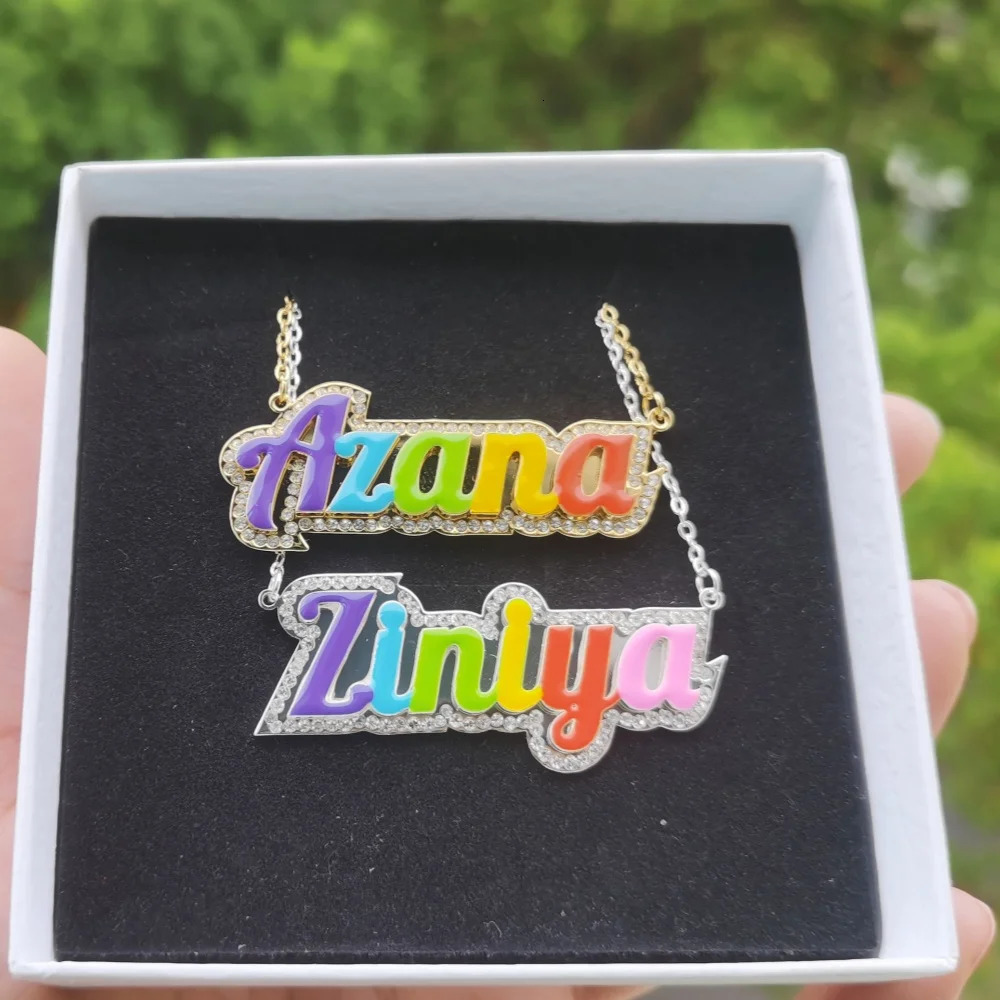 LeeChee Colorful Enamel Custom Name Necklace Rhinestone Personality Stainless Steel Jewelry Gift 250512