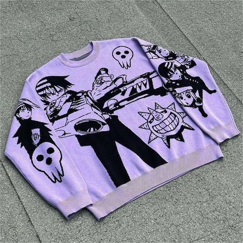Haruku Fashion Men's Women's Couple Fall And Winter Sweater Y2k Retro 90S Gothic Fitted Round Neck Tops Clothing 2023 New