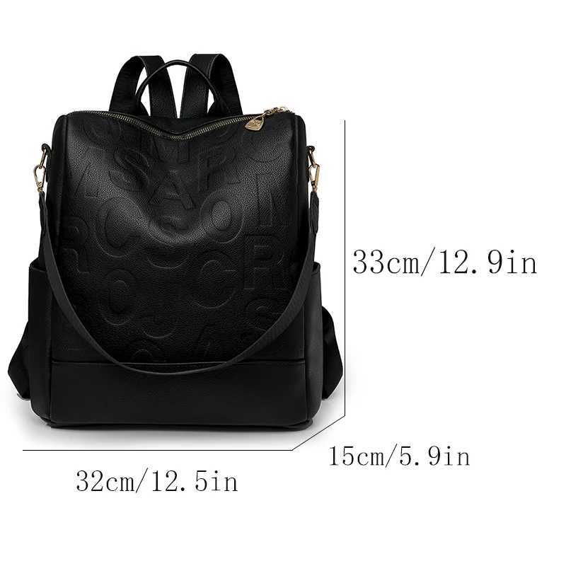 Large capacity backpack for women made of PU soft leather with letter embossing a light and casual backpack for female college Z250512