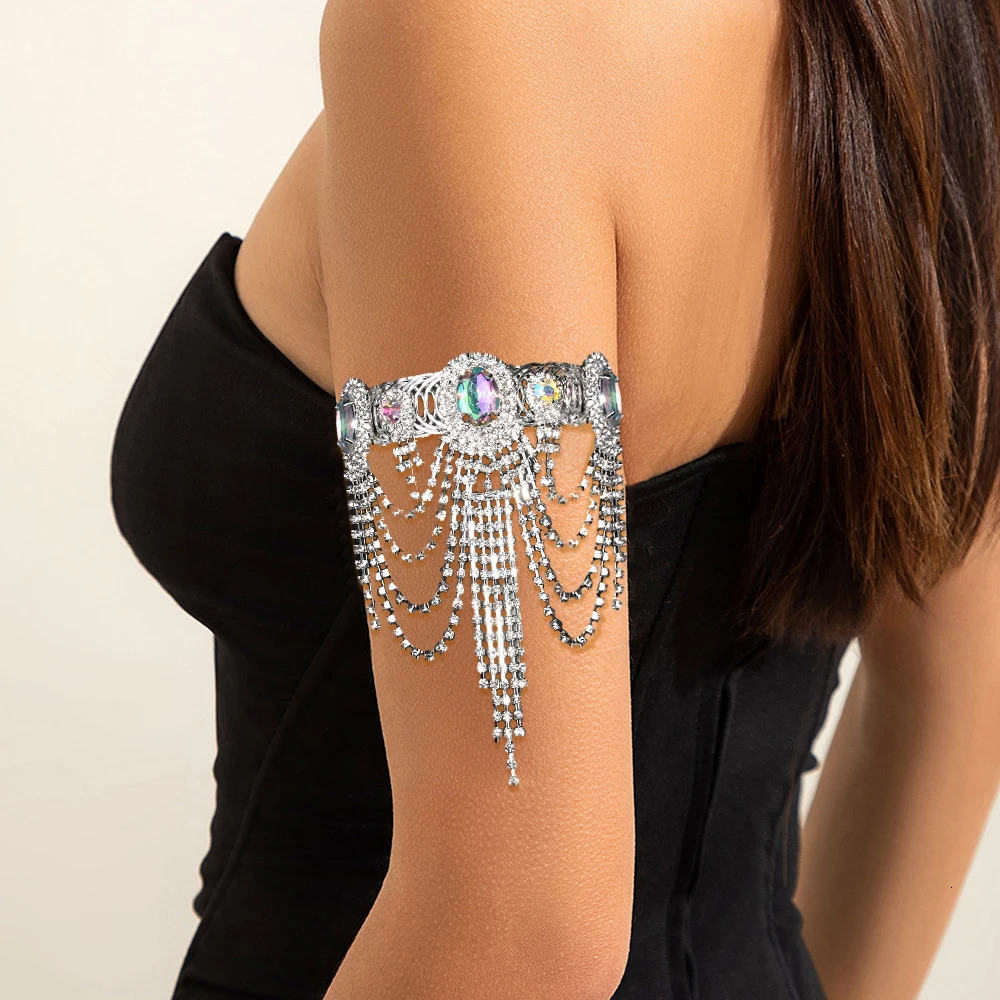 Charm Trendy AB Tassel Open Rhinestone Arm Chain Jewelry for Women Girl Nightclub Party Crystal Bracelet Bangle Hand Accessories 250512