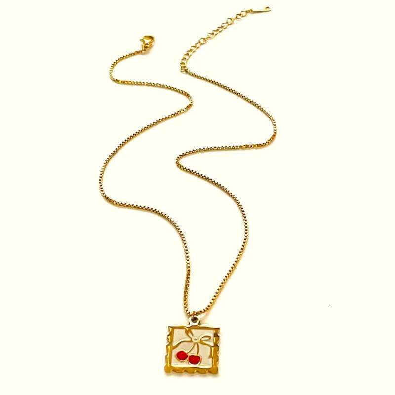 Minar Vintage Enameled Cherry, Lemon and Strawberry Pendant for Women, 316L Stainless Steel Necklace with Gold Plating