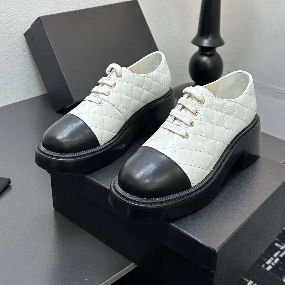 Women Size35-41 Genuine Leather Pumps Med Heels Flat Platform Sewing Loafers Round Toe Designer Shoes Zapatillas De Mujer