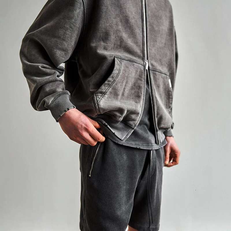 High Street Retro Washed Dirty Cut Zip Hooded Sweatshirtsr Jacket Men And Women Blank Haruku Oversized Casual Hoodies Designer