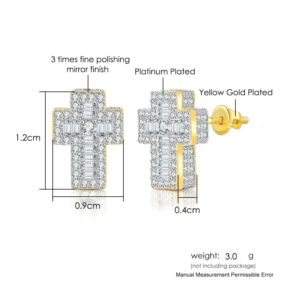 Punk Cross Earrings for Men Iced Out Zirconia Hiphop Stud Earring Gold Color Womens Accessories Fashion Jewellery OHE129 250512