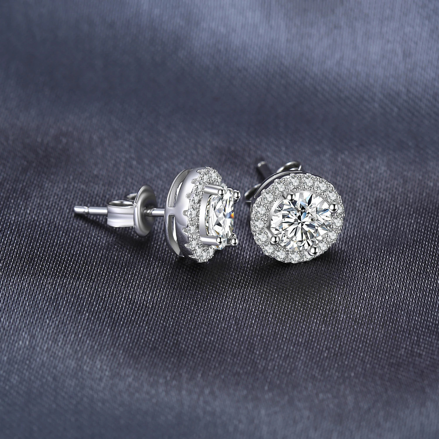 JewelryPalace Round Cut 5A Cubic Zirconia Halo Wedding Engagement 925 Sterling Silver Stud Earrings for Woman Gift Fine Jewelry 250512