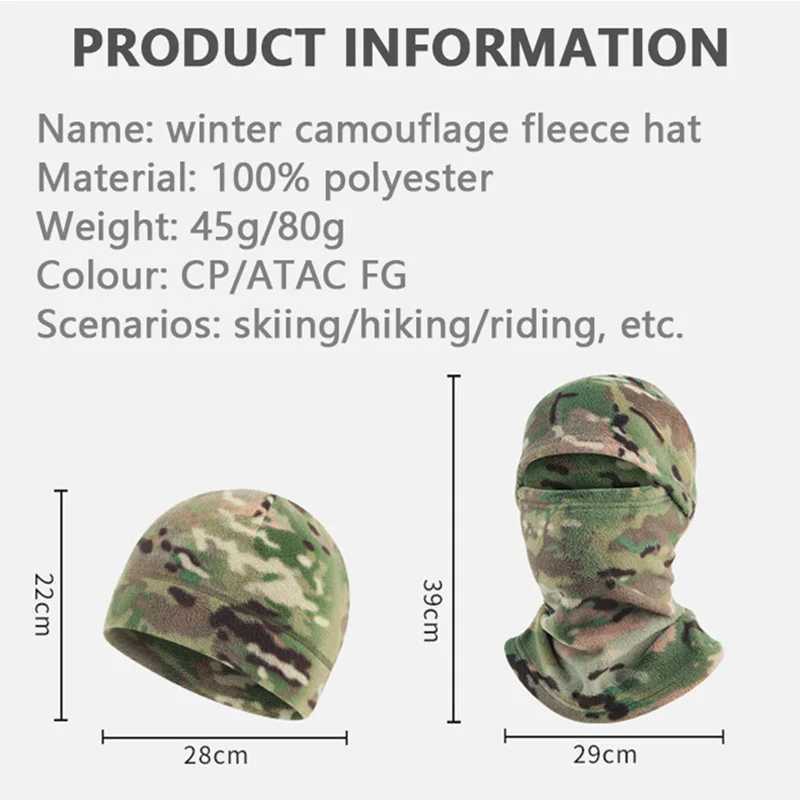 Tactical Winter Hat Polar Coral Fleece Balaclava Men Camouflage Face Ski Mask Warmer Beanies Thermal Sports Scarf CapsW250512