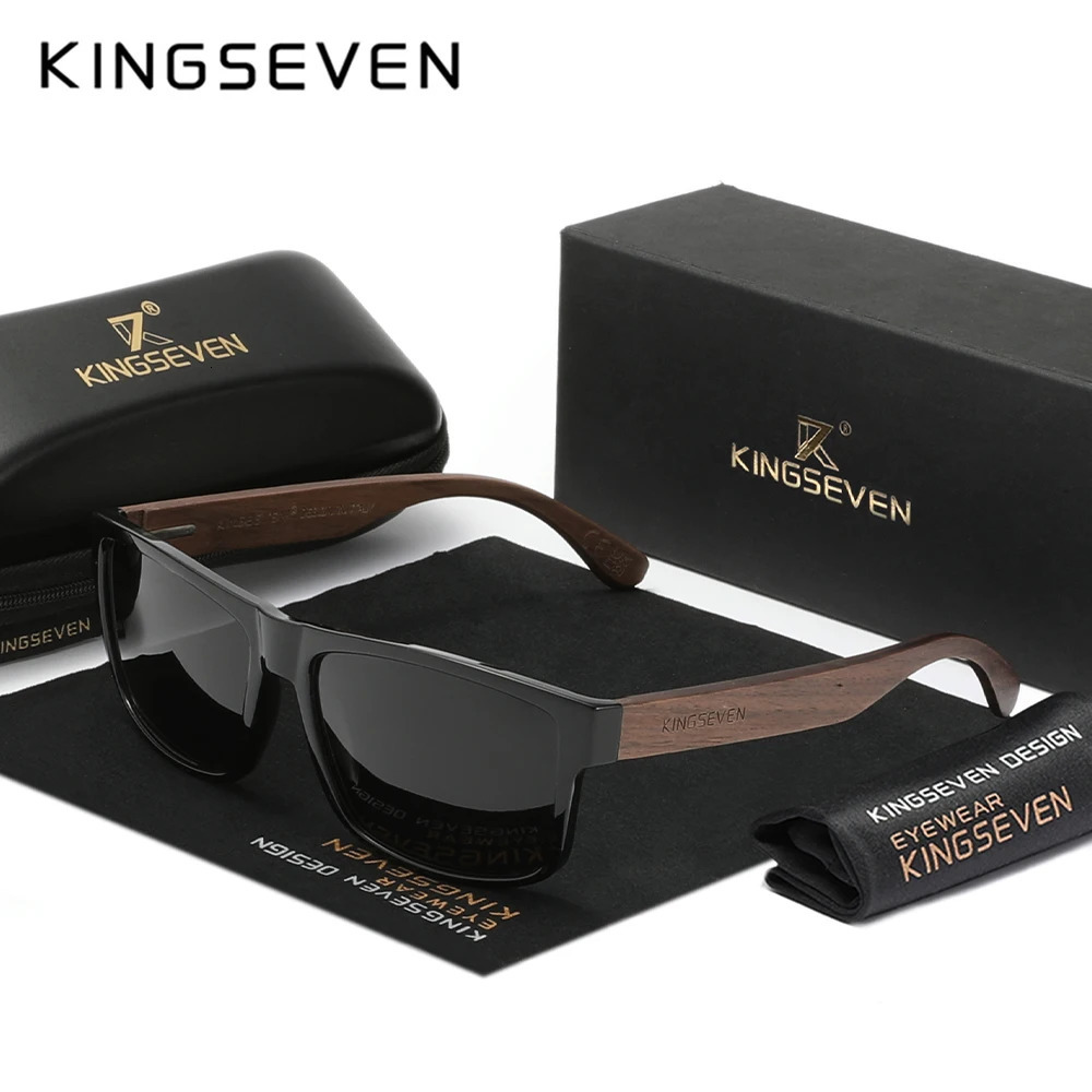 KINGSEVEN Wooden Polarized Sunglasses Man Black Walnut TR90 Frame Rectangle Glasses Woman UV400 Outdoor Antiglare Eyewear 250512