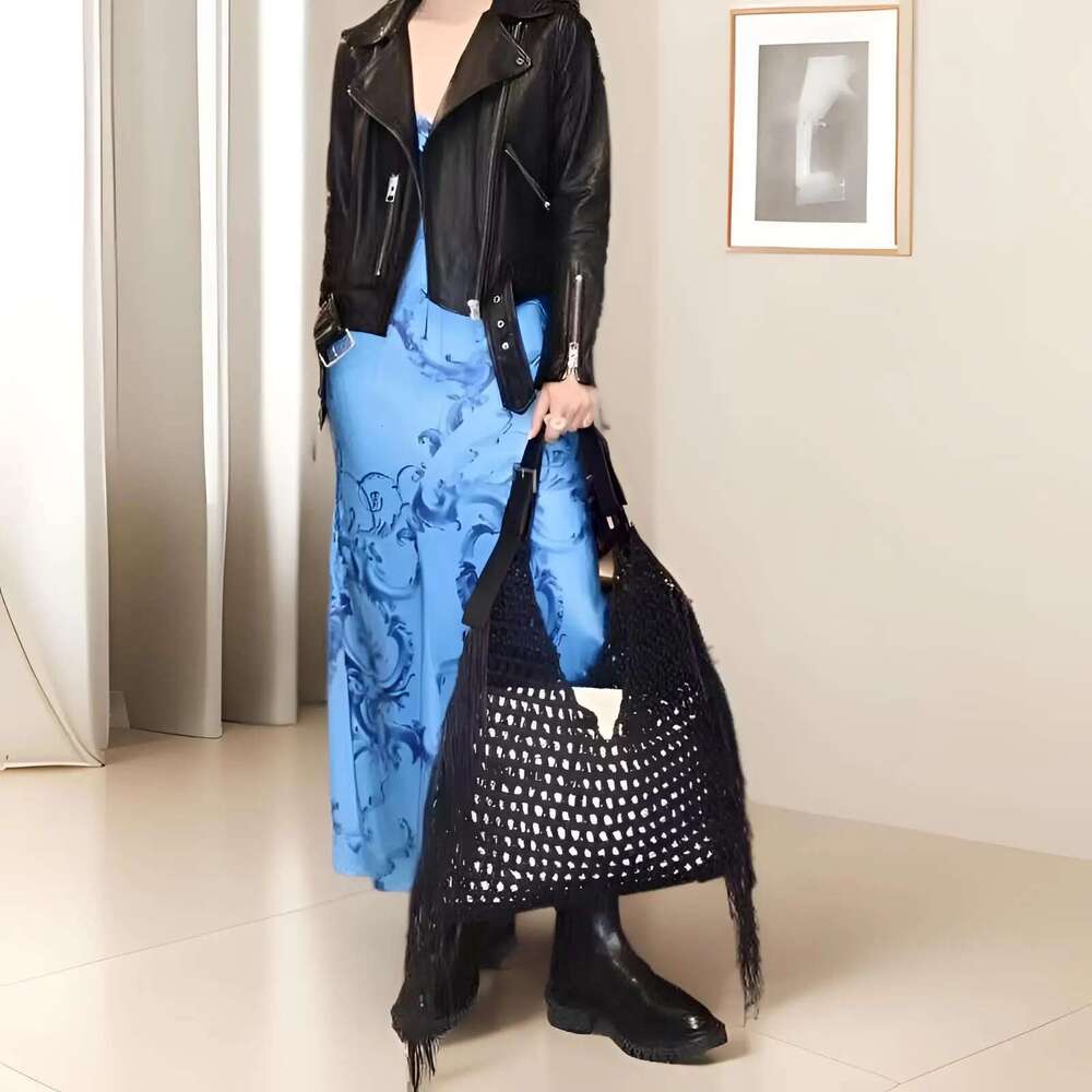 Bohemian Designer Beach Bags for Women 2025 Waterproof Nylon Tote with Hollow Tassels Inner Pocket