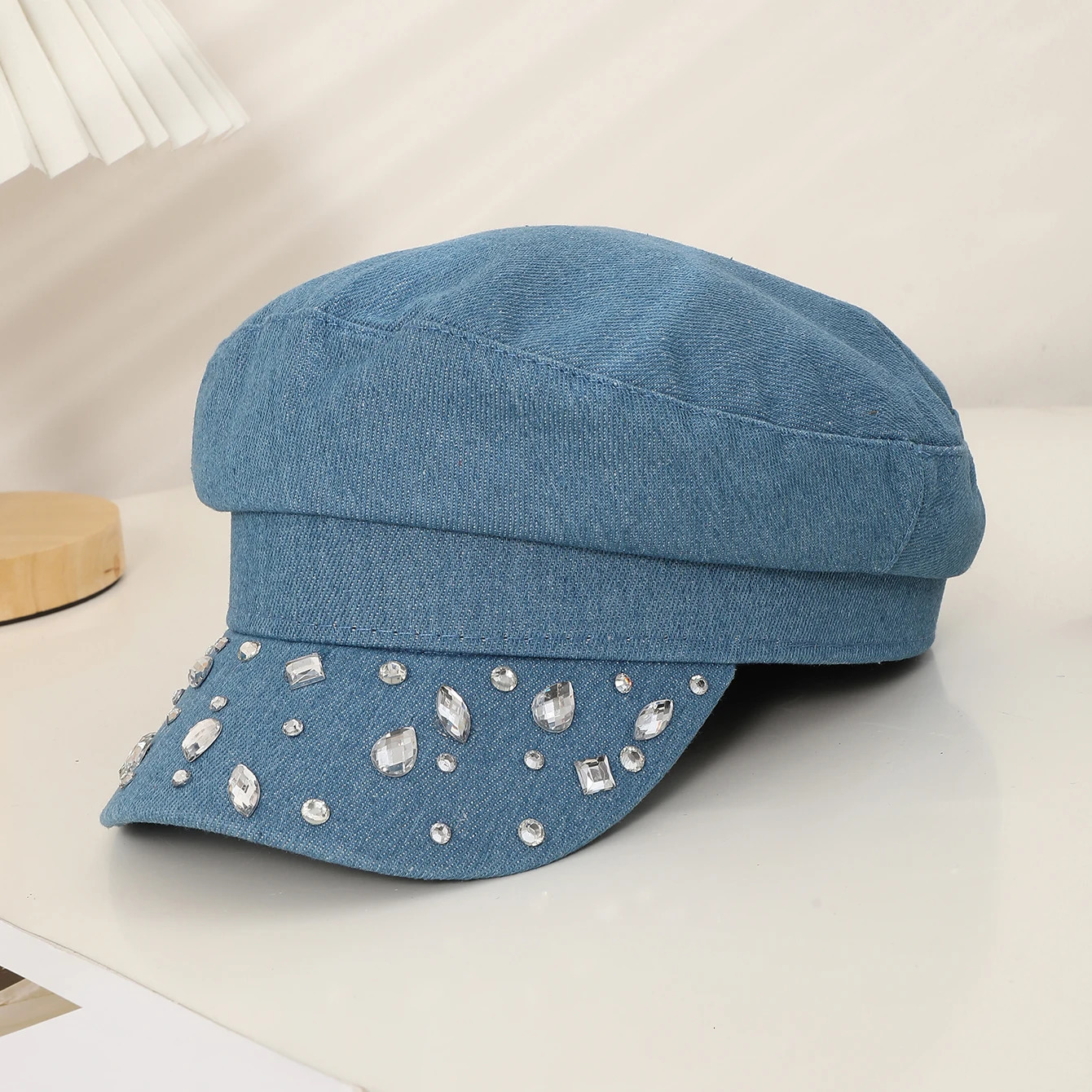 Hat women fashion personality allinone cowboy beret water drop drill wide shade face small spaper boy hat 250512