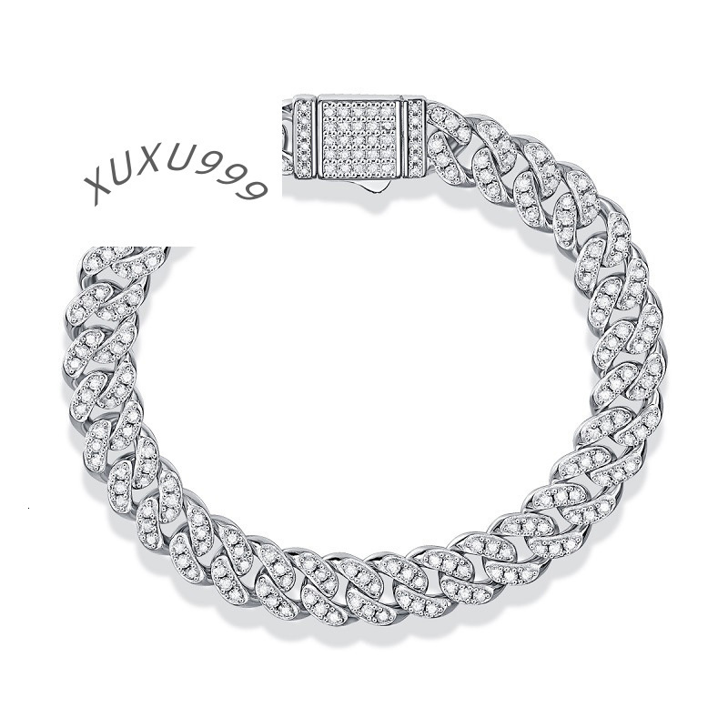 S925 Sterling Silver Gold Plating Moissanite Cuban Bracelet for Men and Women Luxury Inlaid Gemstone Wedding Bracelet Jewel