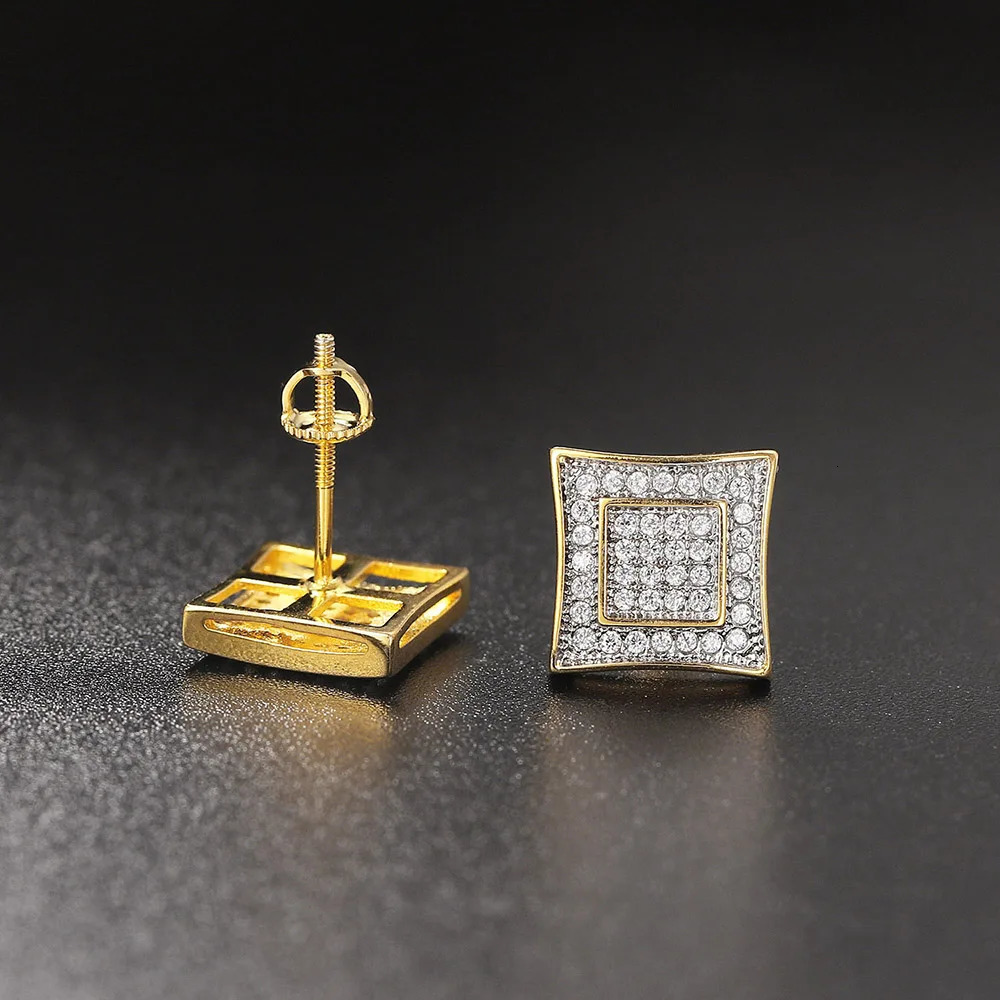Rock Hip Hop Iced Out Stud Earring for Men Male Inlaid AACZ Zircon Gold Color Piercing Ear Accessories Hiphop Trend Jewelry 250512