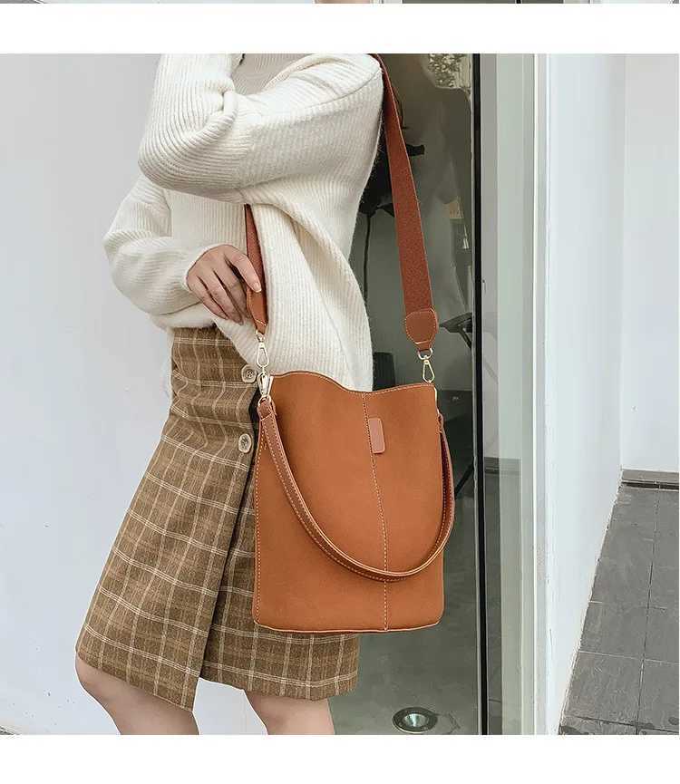 NIGEDU large capacity Women Bucket bags wide strap designer women shoulder bags Matte Leather crossbody bag for Female Z250512