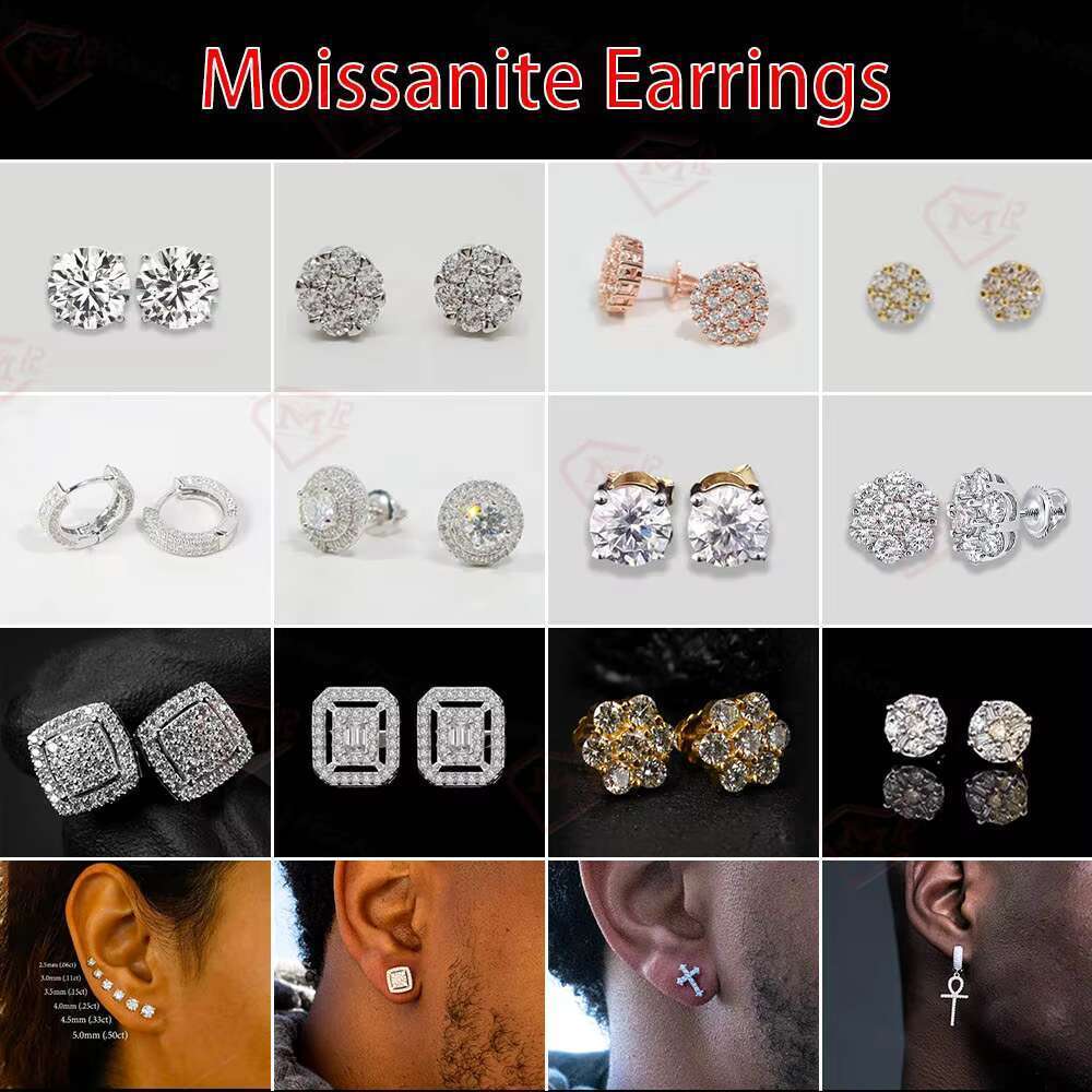 Luxurious 10k Screw Back Earrings, Iced Vvs Mosangshi Men's Gold Earrings