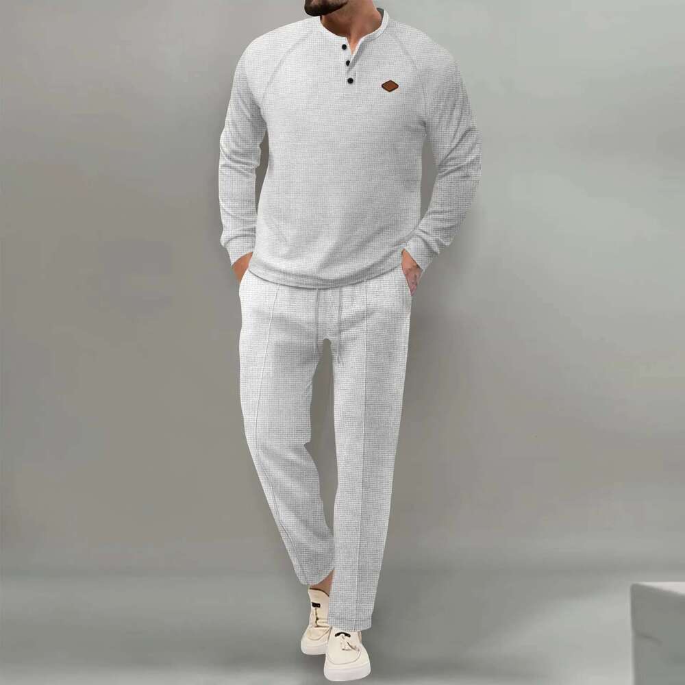 2025 Boutique Men's T-Shirt Sets Of Small Stand Collar Casual Fashion Commercial Breathable, Pants Pull Rope Solid Color Men 2 Designer