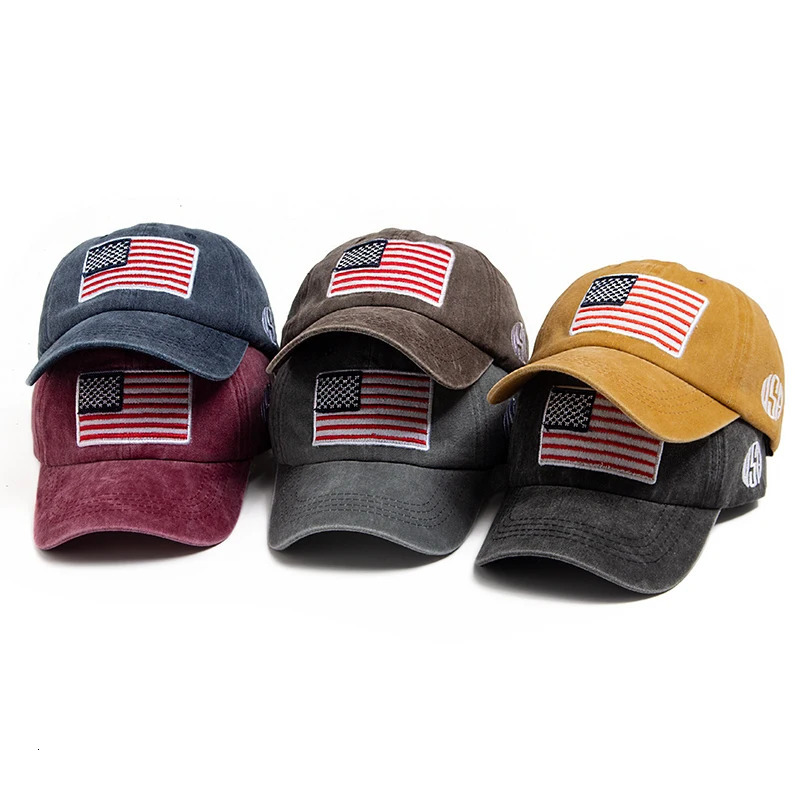 USA Flag Mens Baseball Cap Retro Embroidery Washed Cotton Dad Hats Fashion Women Hip Hop Caps Summer Outdoor Sun Visor Hat 250512