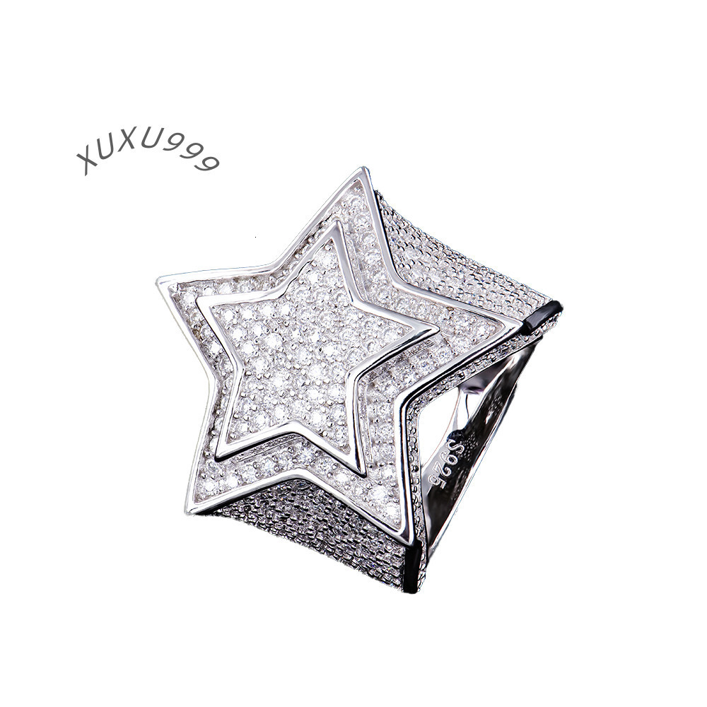 925 Silver Moissanite Ring Start Style Iced Out Full Miossanite Mens Ring
