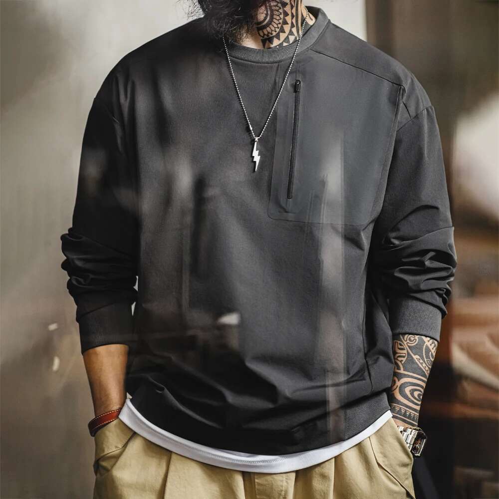 Maden Vintage Outdoor Sporty Long Sleeve Color-Block Sweatshirt Men Spring Round Neck Woven Pullover Loose Casual Black Hoodie Designer