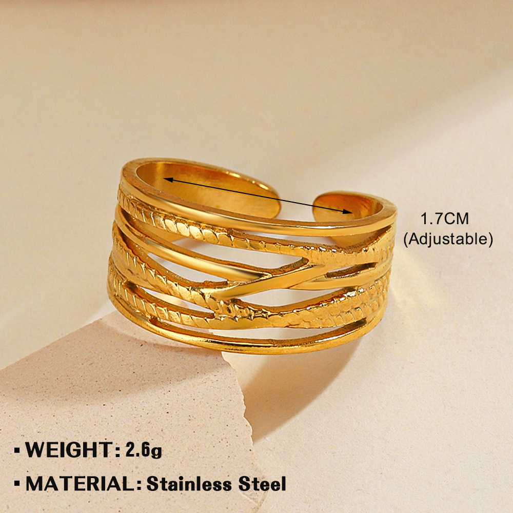 Fashionable and trendy stainless line cross titanium steel for women's hip-hop fashion temperament with adjustable opening ring