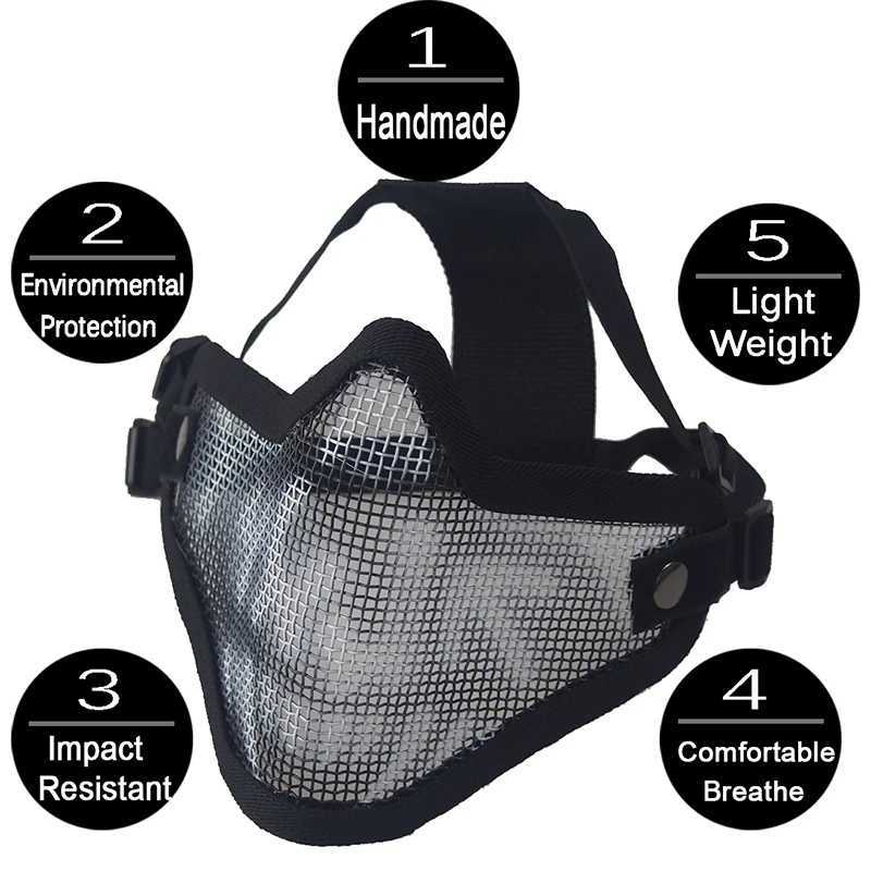 Airsoft Mask Half Lower Face Metal Steel Net Mesh Mask Cycling Tactical Hunting Protective CS Shooting Breathable Half Face MaskW250512