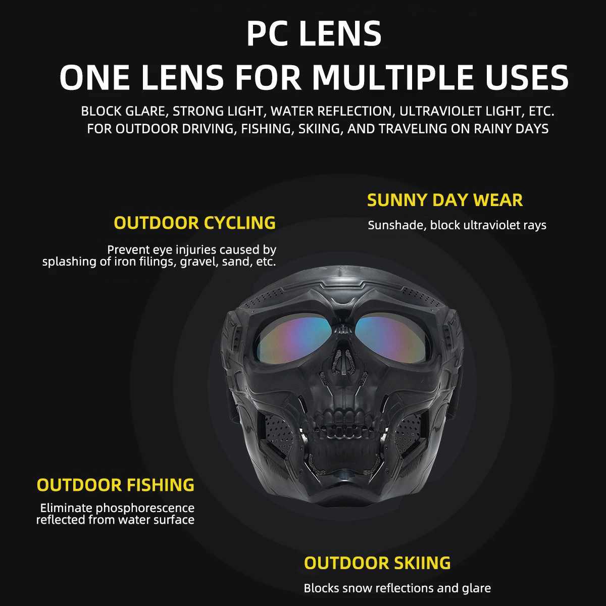 Motorcycle Skull Mask Wind Goggles Bicycle Riding Full Face Protective Mask Outdoor Sport Winter Ski Face Shield Colorful GoggleW250512
