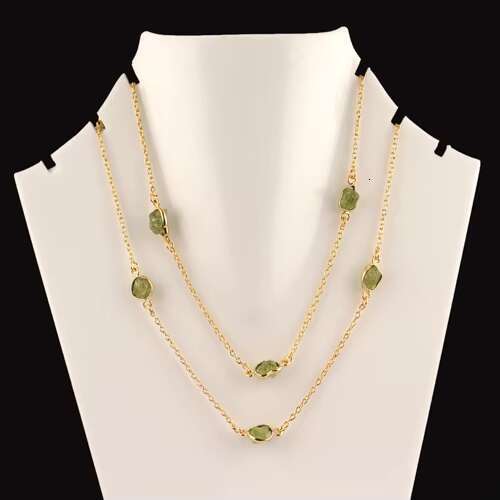 Gold Plated August Birthstone Necklace, New Fashionable Design, Natural Olivine Women's Layered Chain Jewelry