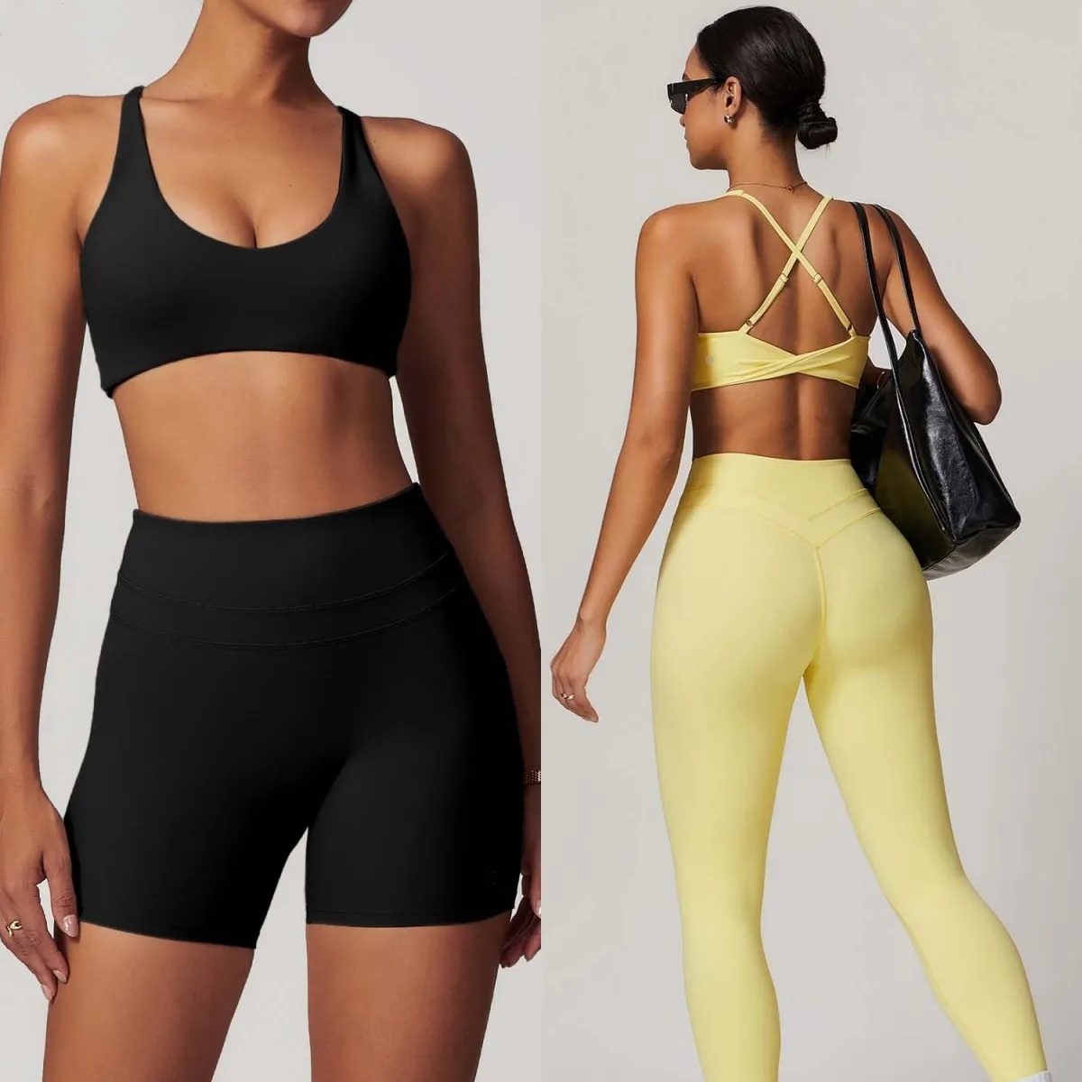 O502 Women Tight Back Yoga Set Bra Pants Set Elastic High Waist Bra Shorts Set Sports Suit Outdoor Running Fitness Suit for Women