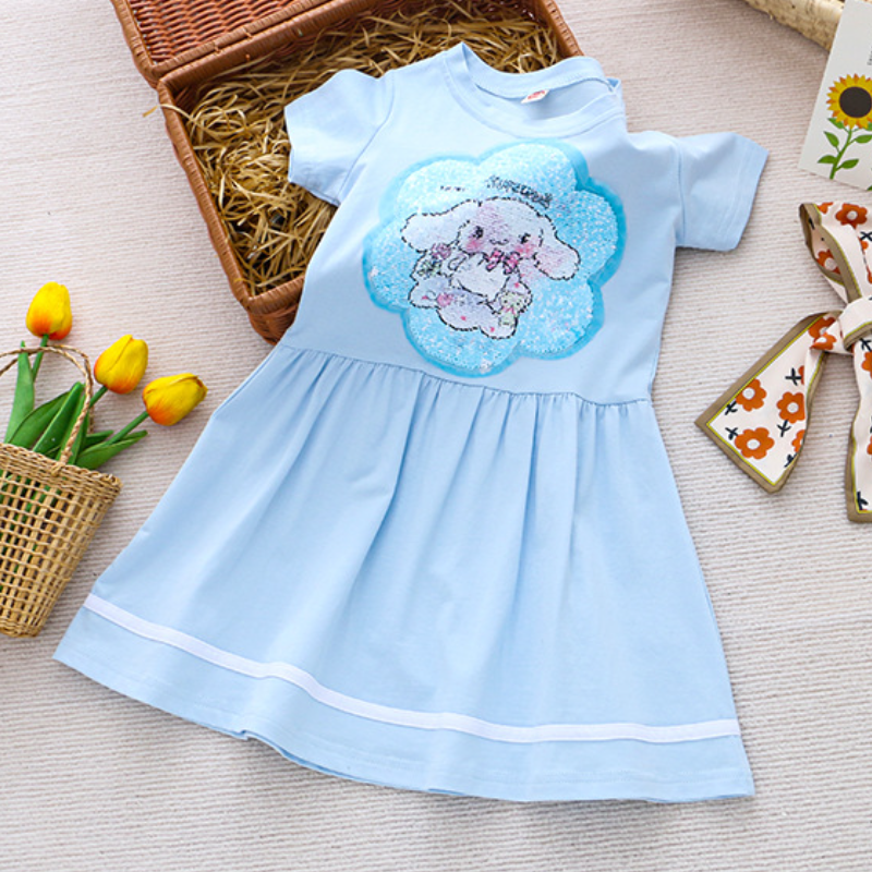 DISNEY Frozen Princess Elsa kids designer clothes Summer girl short-sleeved dress little girl color-changing sequin princess dress cartoon cotton.