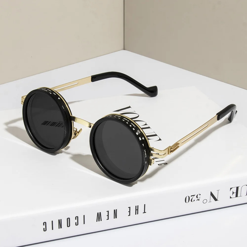 Polarized Round Sunglasses ND9 Adjustable Dimming Sun Glasses Men Women Retro Punk Mens Fishing Eyeglasses Outdoor Shades UV400 250512