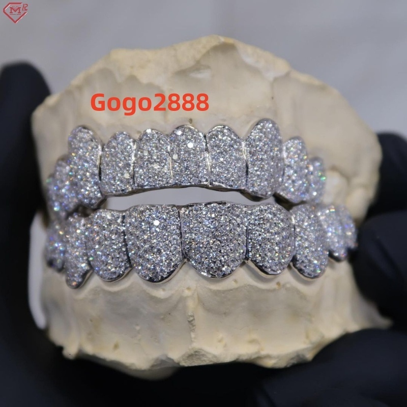 Custom 925 Sliver VVS Moissanite Grillz 10 Top 10 Bottom Hip Hop Men Passed Diamond Tester Moissanite Grillz