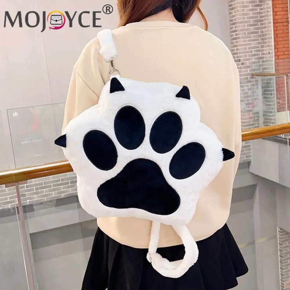Cute Cat Paw Plush With Adjustable Straps Soft Furry Purse JK Bag Cartoon Backpack For Women Girls