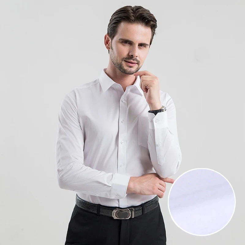 Quality 100%Cotton Men Dress Long Sleeve Shirt Solid Male Plus Size Regular Fit Business Social Office Shirt White Blue S-8XL 250509