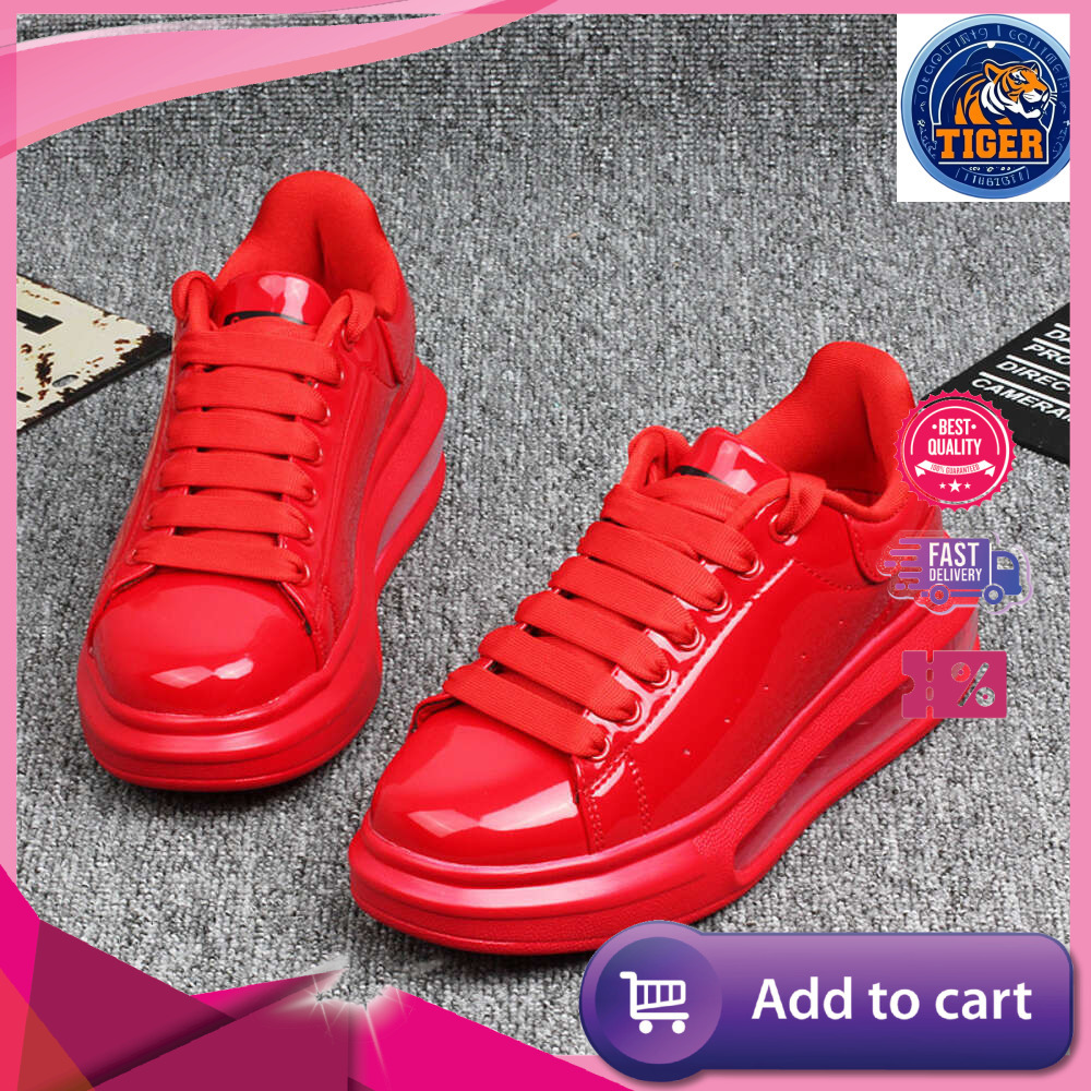 Ddmytiger Leather Shiny Patent Small White Couple Models Air Cushion Women S Skateboard Shoes Sneakers Outdoor Shoes