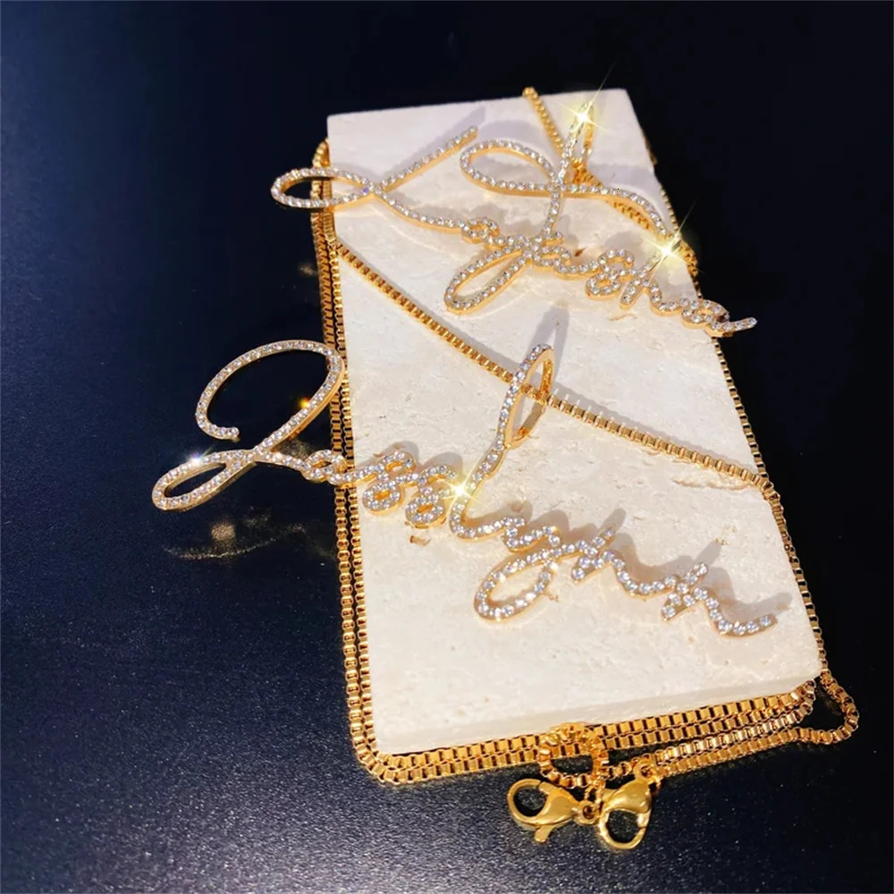 LeeChee Diamond Button Custom Name Necklace Cursive Script Personalized Jewelry Gift 250512