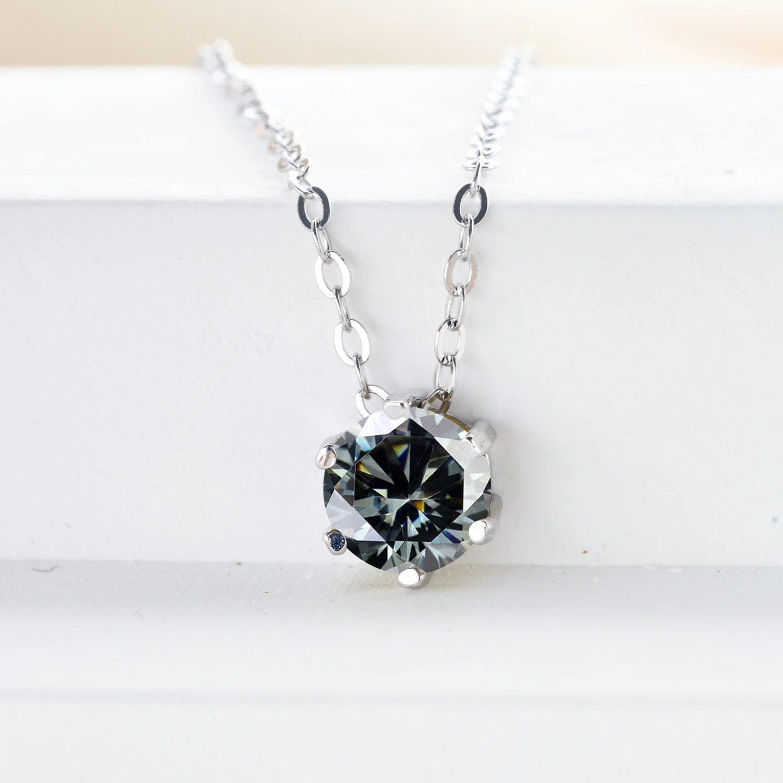 1CT Six Prong Setting Necklace D Color VVS1 Lab Diamond Pendant For Women 925 Sterling Silver Wedding Jewelry 250512