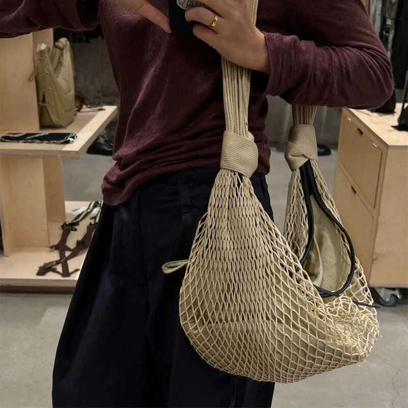 Ladies Large Capacity Woven Bags Versatile Bow Net Niche Horn Contrast Color Design Shoulder Fashion Women's Bag