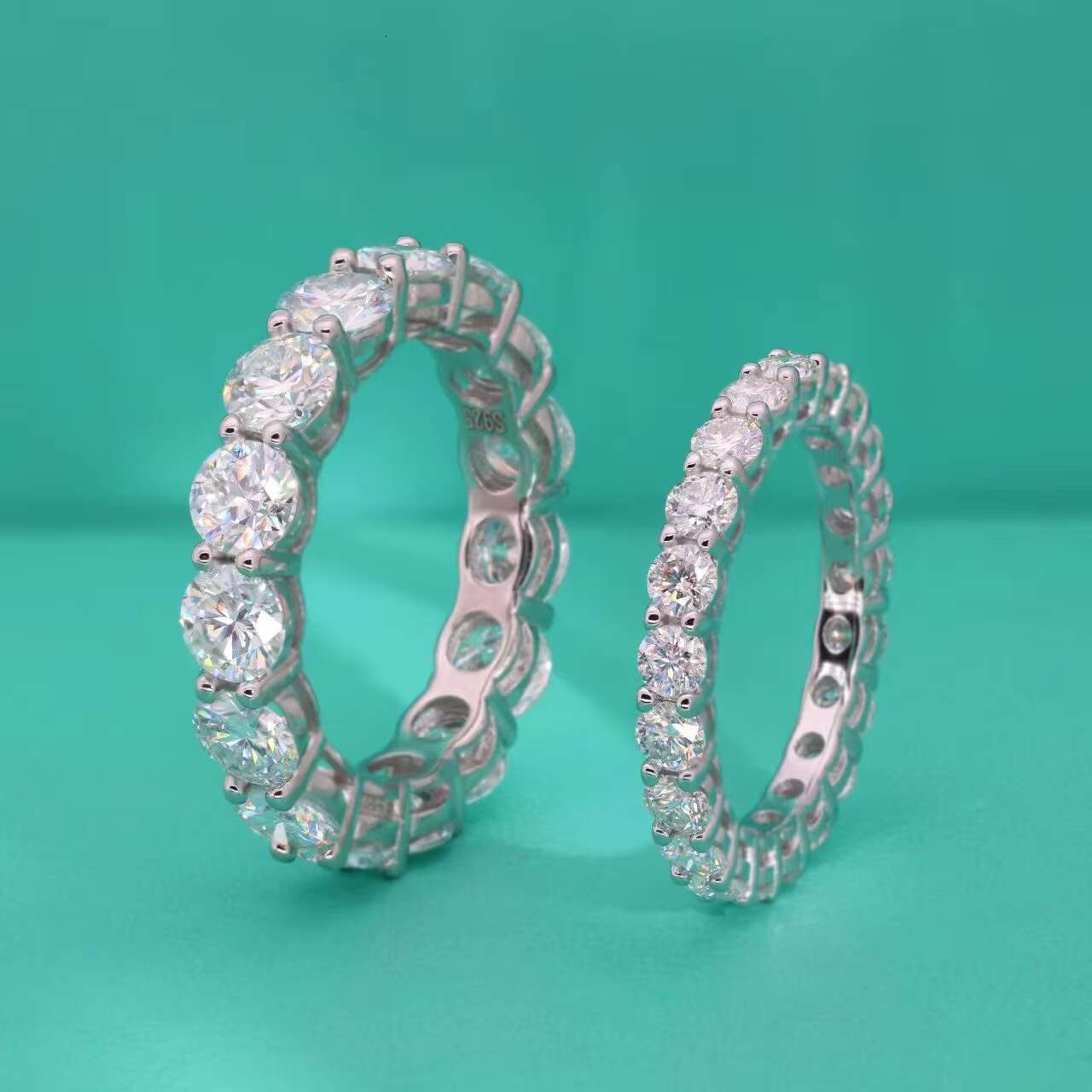 High Quality 5.0mm round Cut D Color Moissanite 925 Sterling Silver Womens Full Moissanite Wedding Ring