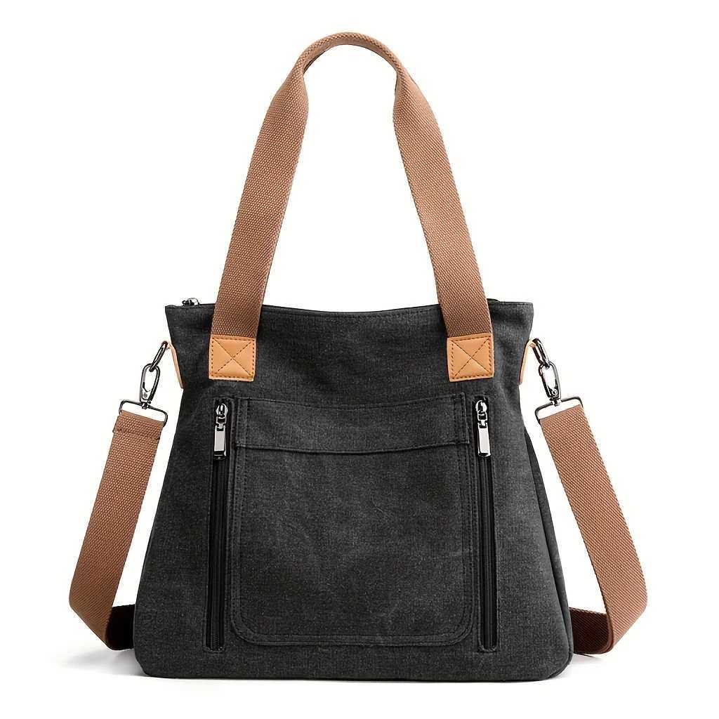 Retro Commuter Campus Ladies Canvas Bulk Capacity Color Casual Practicality Detachable Shoulder Strap Tote Bag Shoulder Bag ZW250512