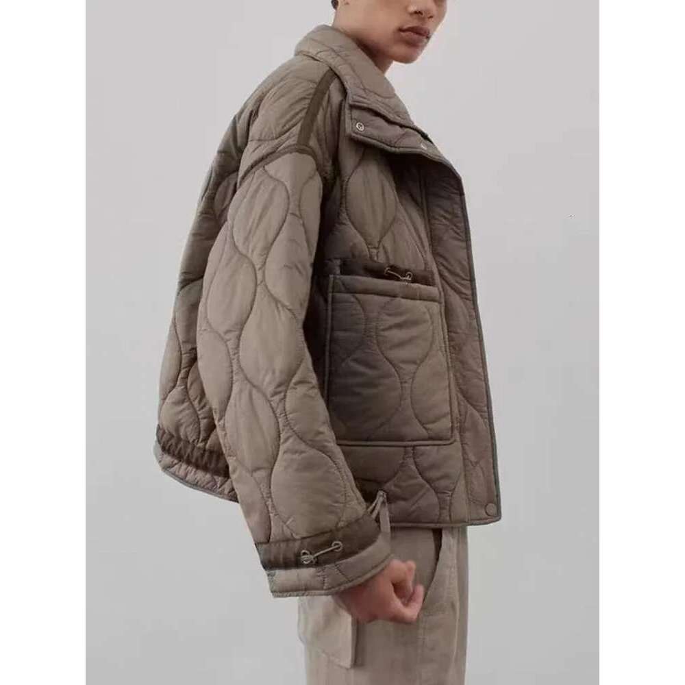 TRAF Women's New Fashion Warm Cotton Fall And Winter Standing Collar Long Sleeve Front Zipper With Buttons Vintage Jacket