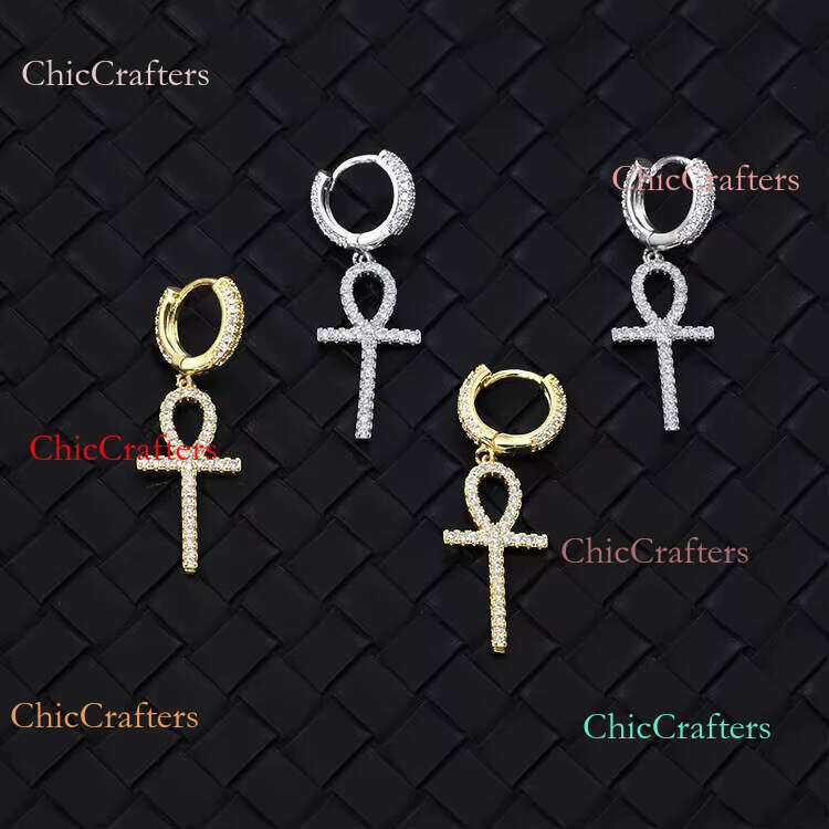 Fashion Cross Hoop S Sier 14k Yellow Gold Plated White Moissanite Dia Gem Drop Earrings for Woman Man