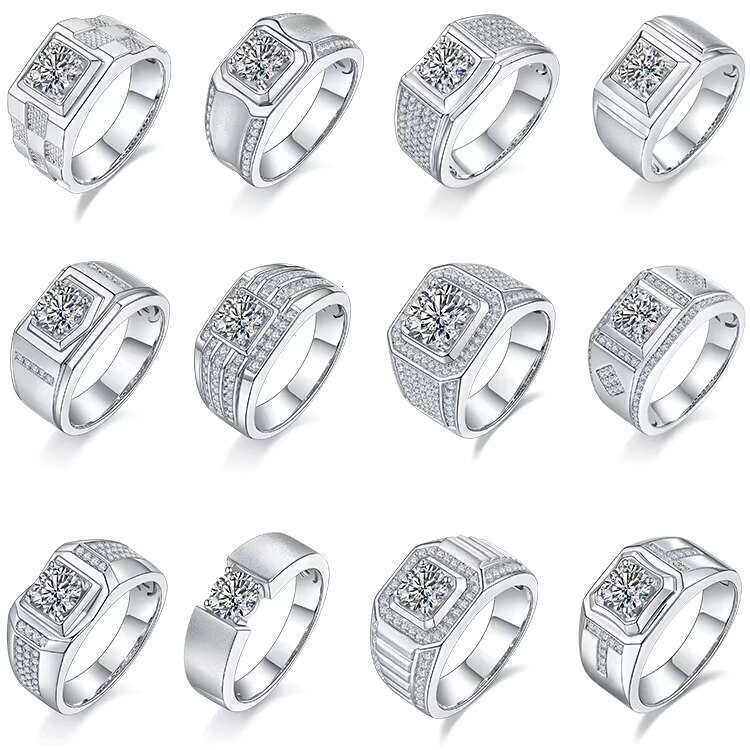 Moissanite Engagement Ring VVS 925 Sterling Silver Moissanite Rings for Mens Wedding Bands