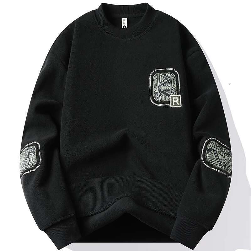 Fashion Thick Hoodie Embroidery Pullover Fleece Lined Men's Winter Clothes Elegant Brand White Green Pullovers
