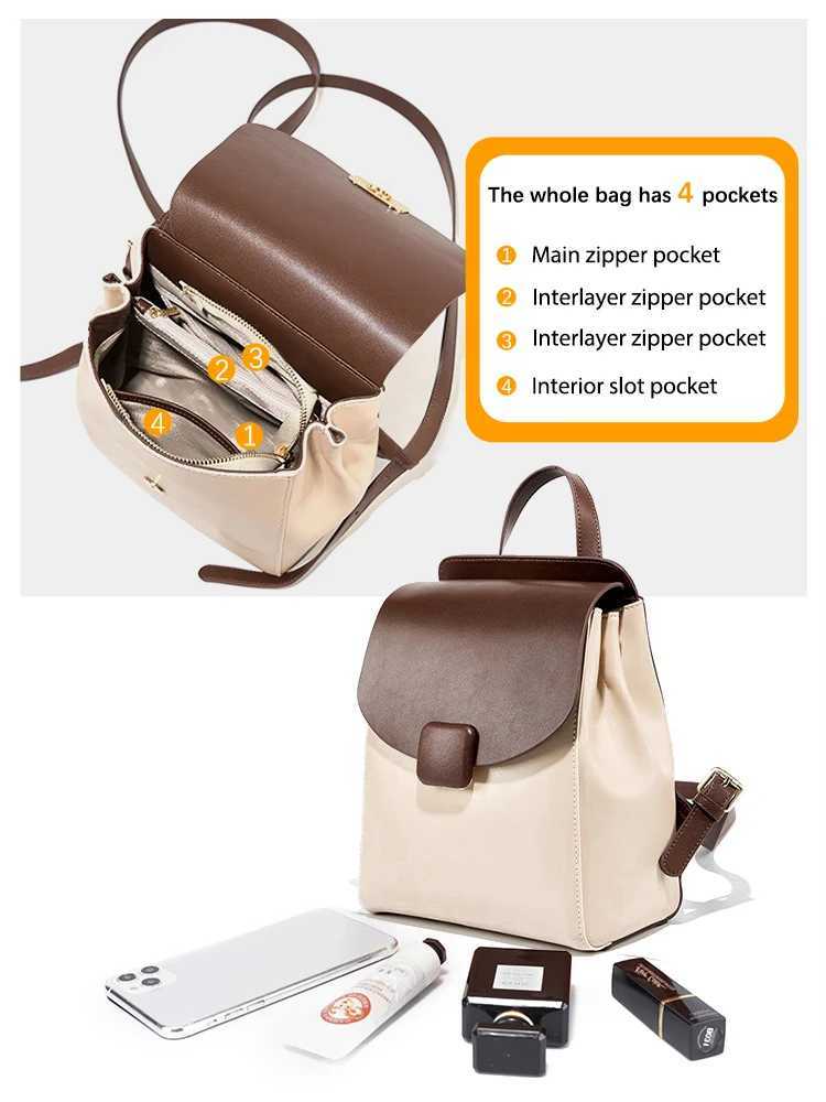 Zency Womens Small Backpack Split Leather Preppy Style s Stylish Schoolbag Multipocket Travel SaTChel Knapsack Z250512