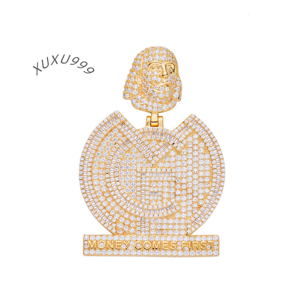 Fashion High Quality Jewelry 18K Gold Plated Iced Out Zircon Diamond Brass Money Pendant Necklaces for Men