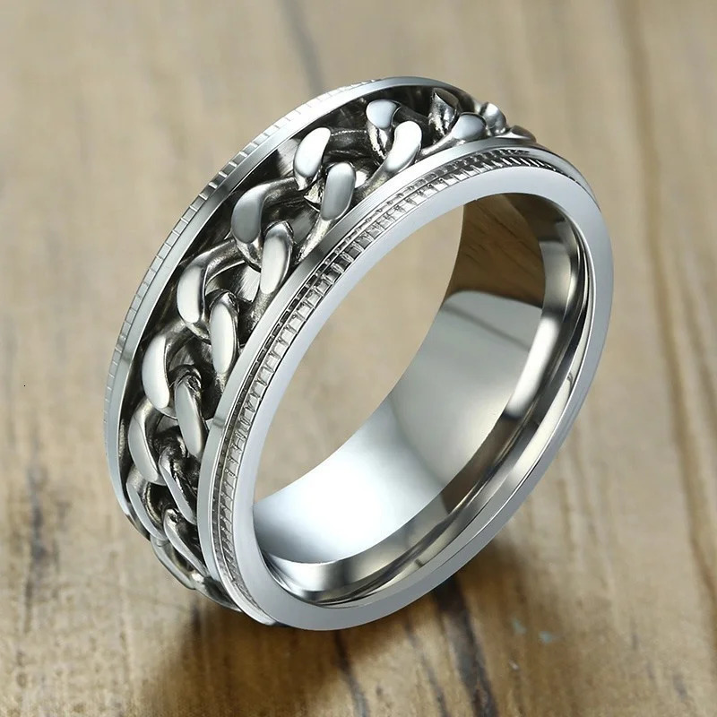 Vnox 8mm Spinner Chain Unique Mens Womens Ring Textured Edge Stainless Steel Rotatable Links Casual Male Alliance Punk Anel 250509