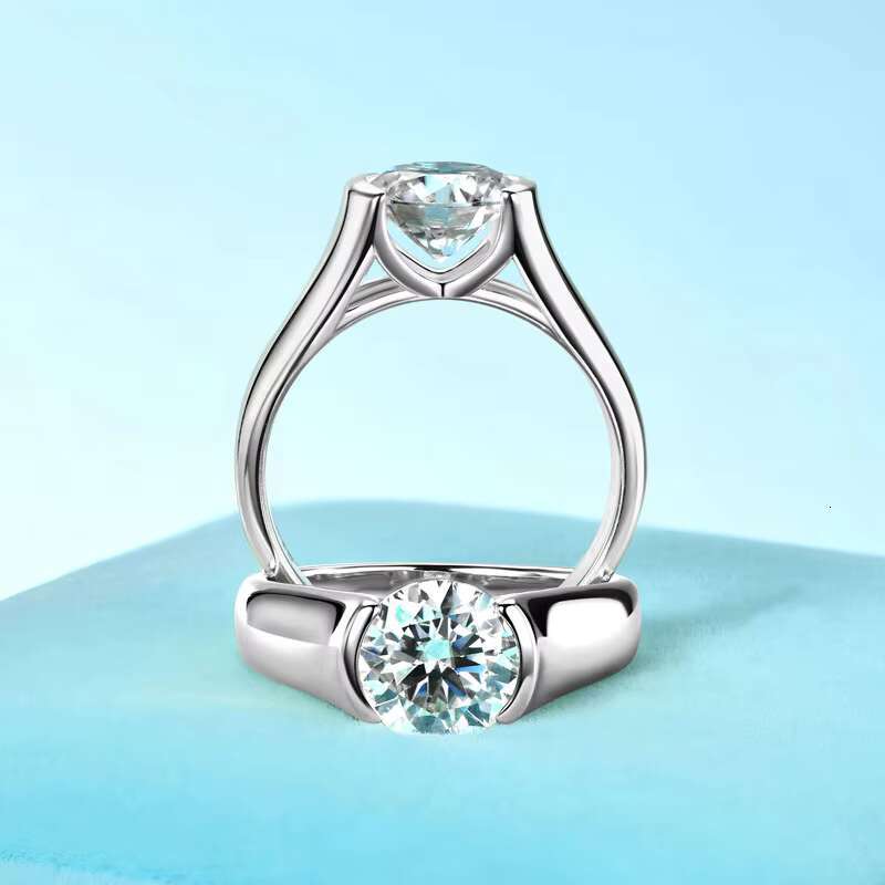 Chasau Fine Jewelry Women Men 2.0ct 2 Ct 8mm Center Stone Solitaire Moissanite 925 Sterling Silver Wedding Engagement Ring